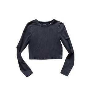 Vintage Charcoal Est Pac Cropped Long Sleeve Crew Neck Top